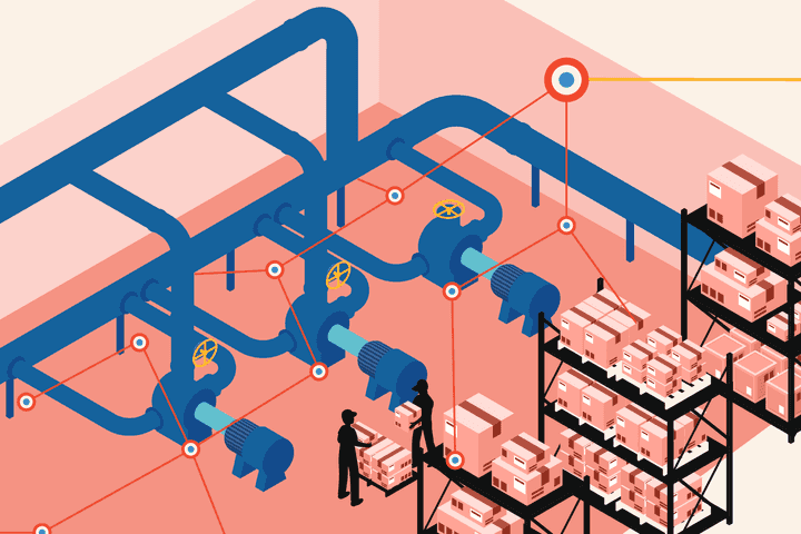 Illustration of a water pump room with condition monitoring IoT solution