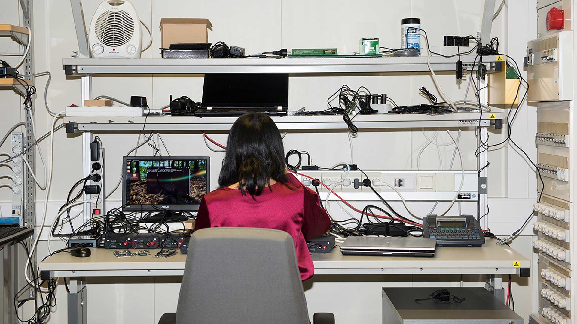 developer sits at workstation