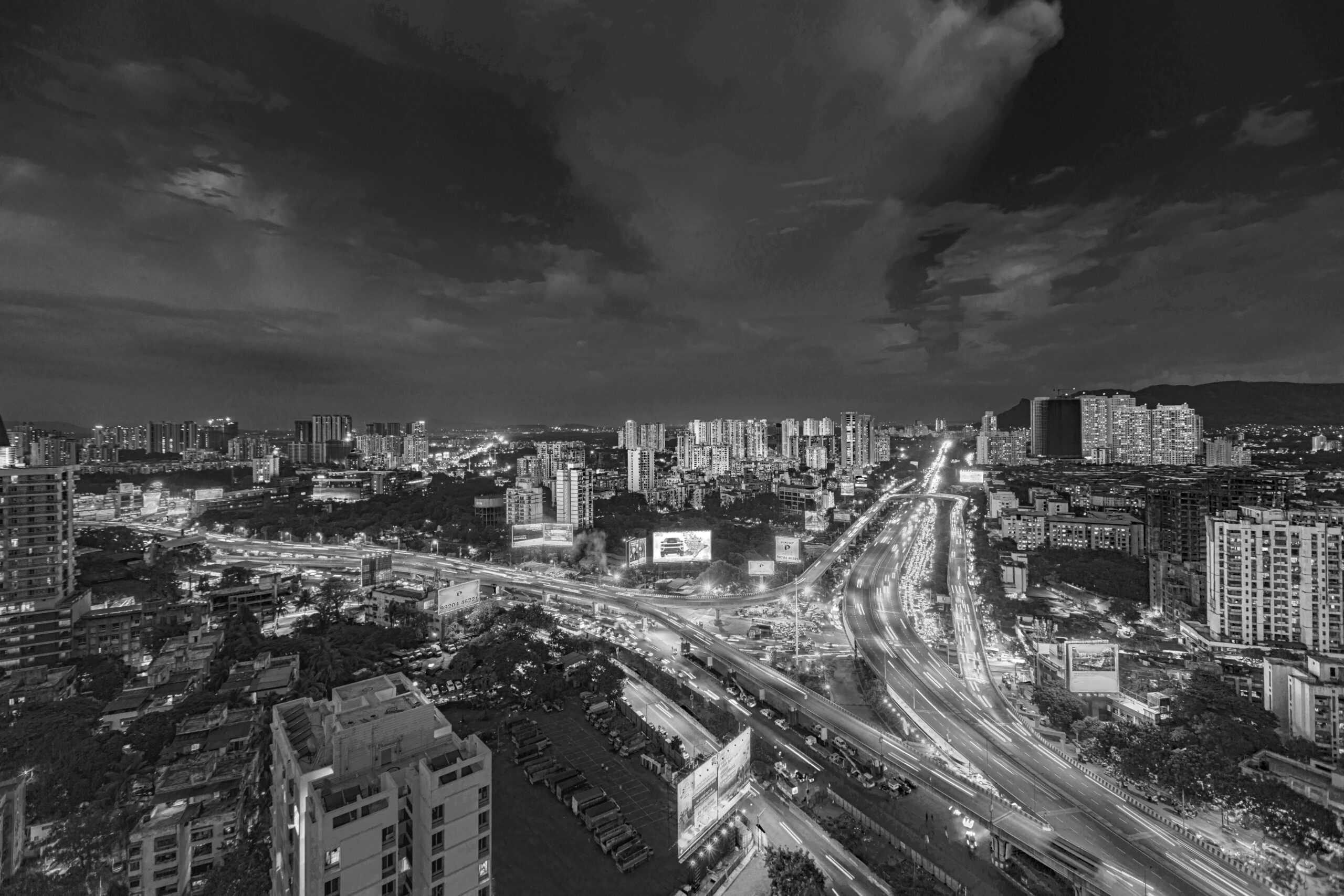 Flyover picture of a modern city, used in blog called Smart electricity metering rooms in modern cities