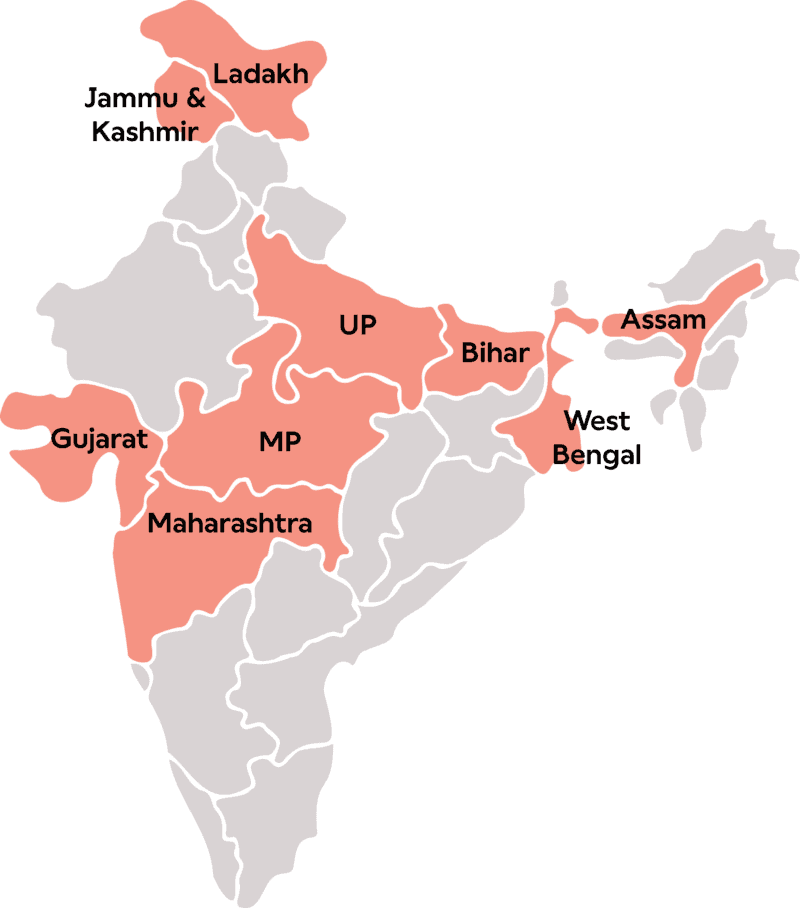 Picture of the map of India, showing which municipalities use Wirepas smart electricity metering connectivity