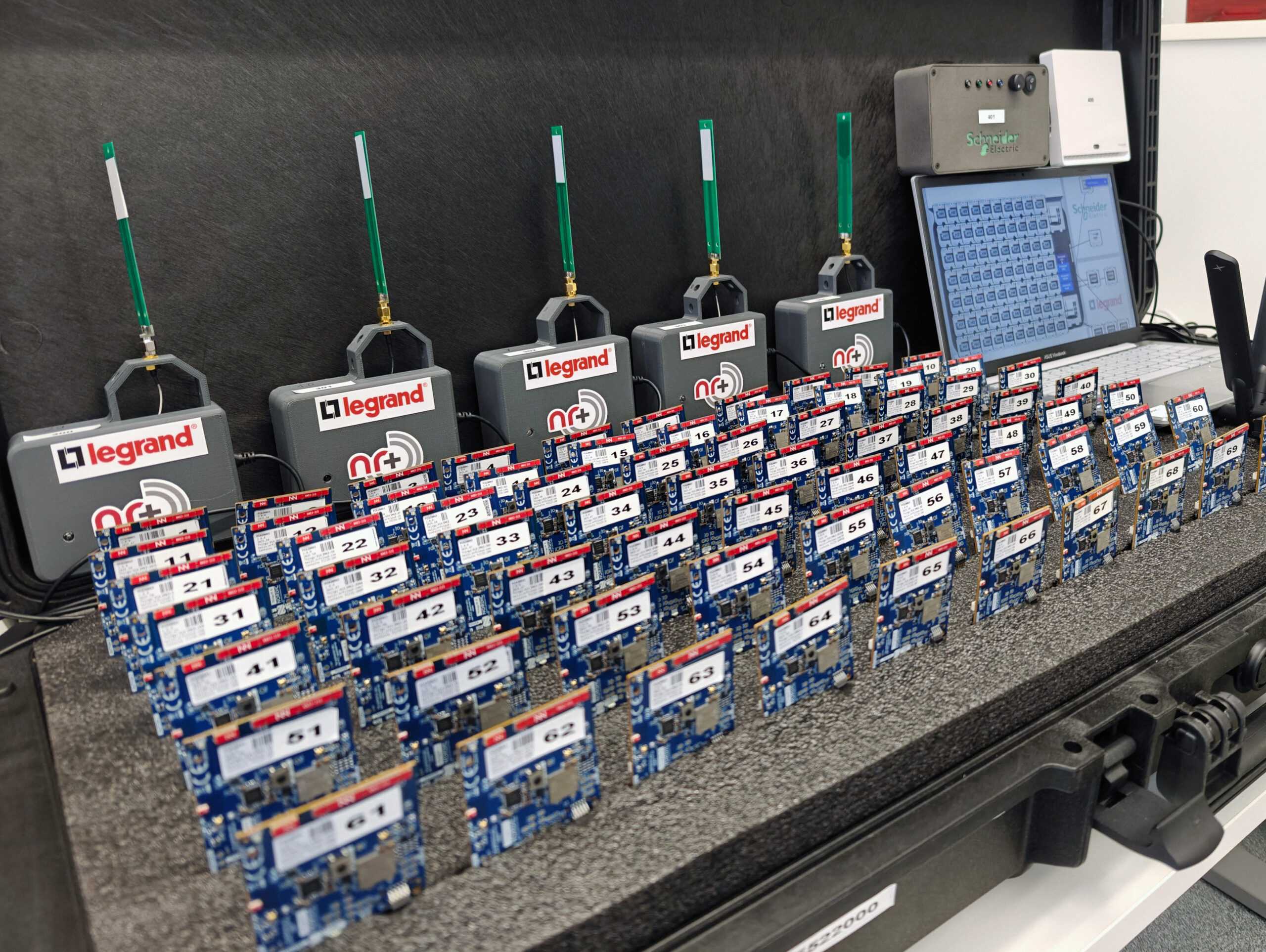 Image of NR+ standard's interoperability demo, where devices from different manufacturers operate together in the same network