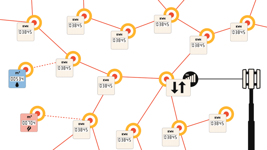 Illustration of a smart metering infrastructure with NR+, that's a AI-friendly connectivity standard