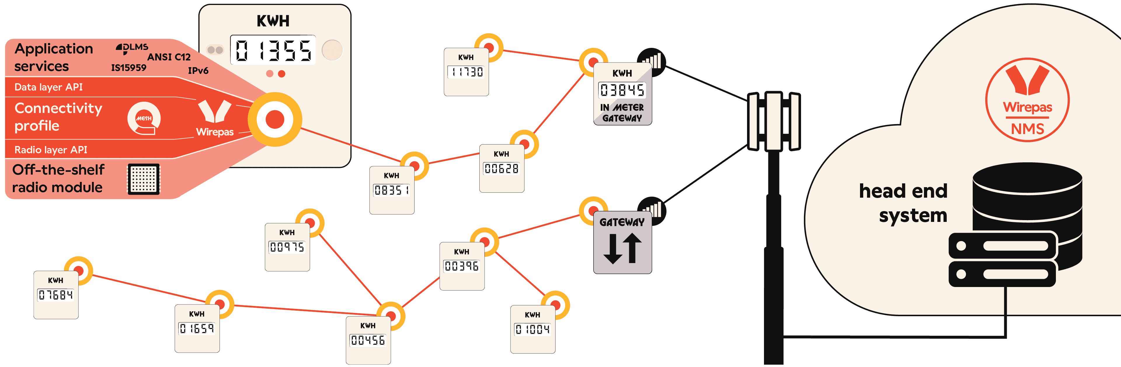 A picture showcasing AMI structure with Wirepas mesh