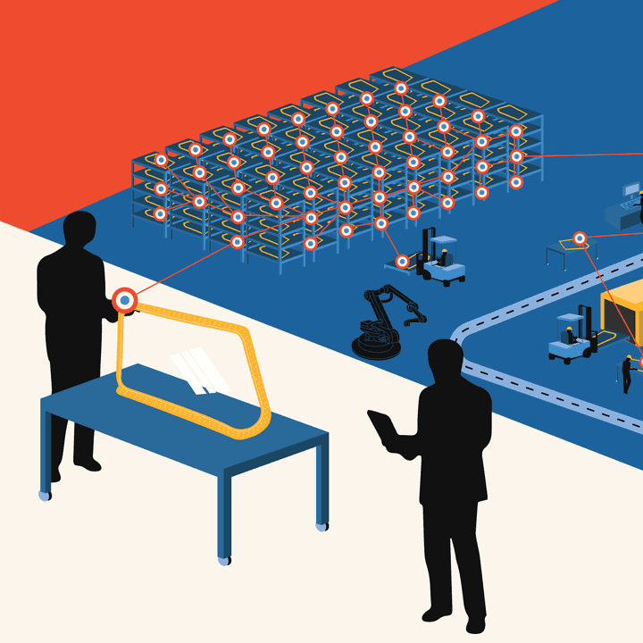 Illustration of a smart windshield factory, connected with Wirepas mesh