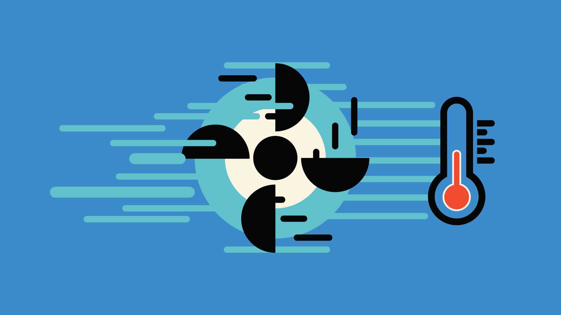 Illustration of a fan and a thermometer, showcasing intelligent temperature control