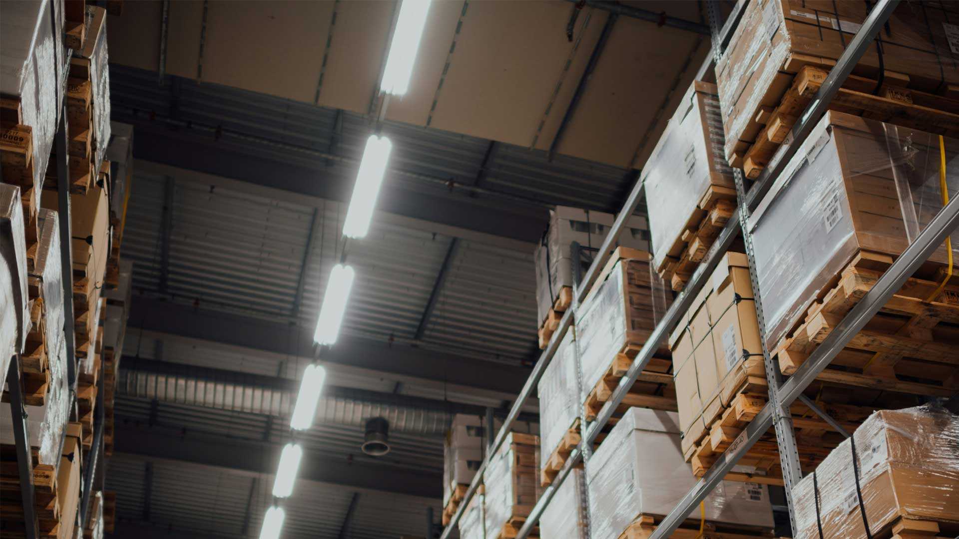 warehouse with crates and barcodes