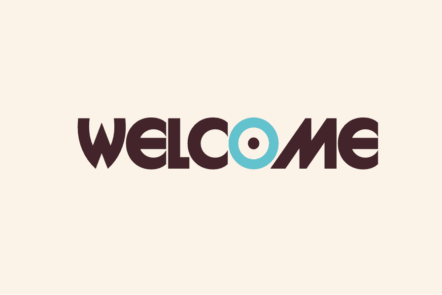 Picture with a Welcome text in beige background