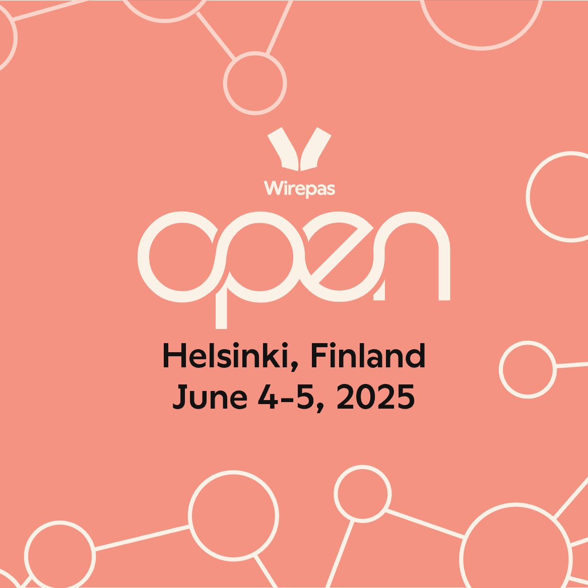 Wirepas OPEN event mobile banner, saying Wirepas OPEN, Helsinki, Finland, June 4-5 2025