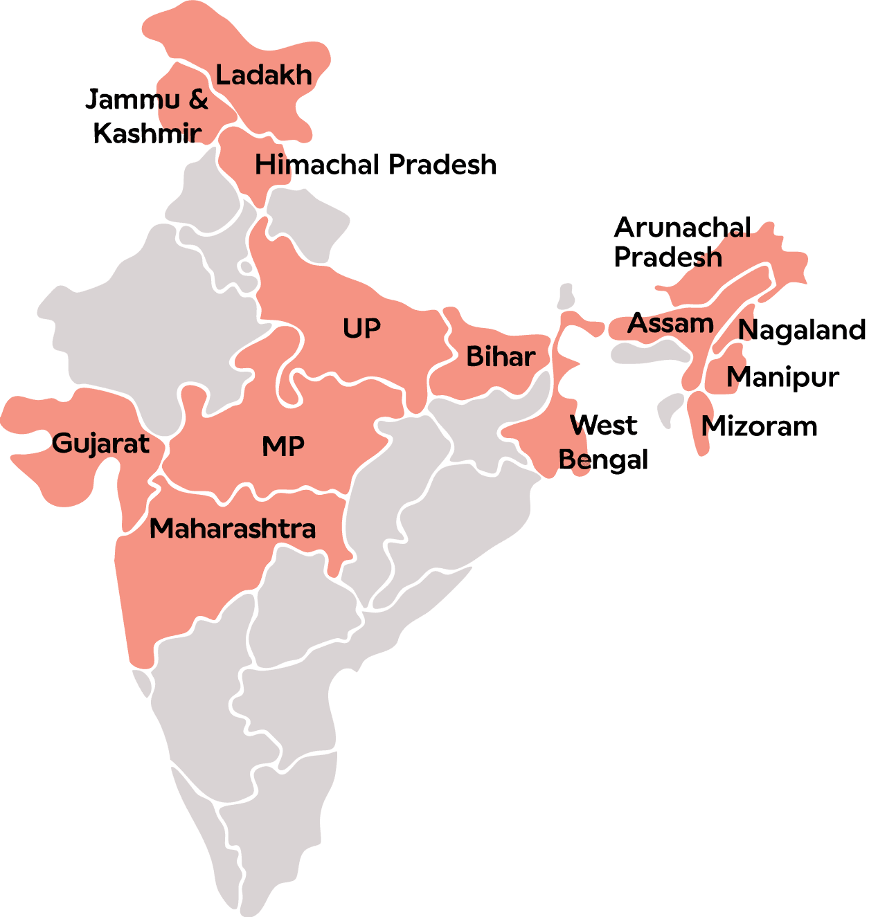 Picture of the map of India, showing which municipalities use Wirepas smart electricity metering connectivity