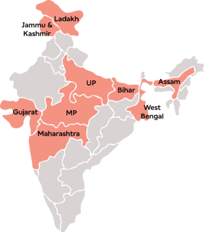 Picture of the map of India, showing which municipalities use Wirepas smart electricity metering connectivity